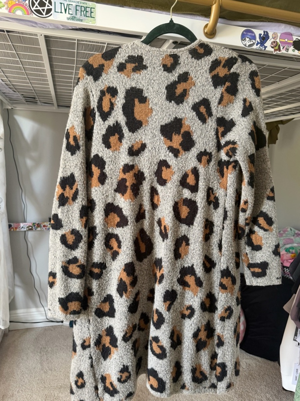 Chic Open-Front Leopard Print Cardigan Sweater - Taupe/Black/Camel - Picture 3 of 5